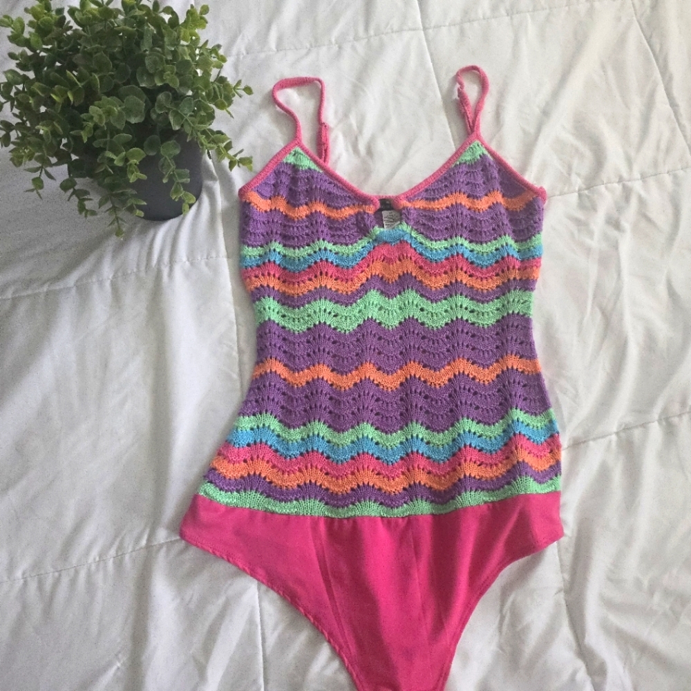 Colorful Crochet Bodysuit Size M